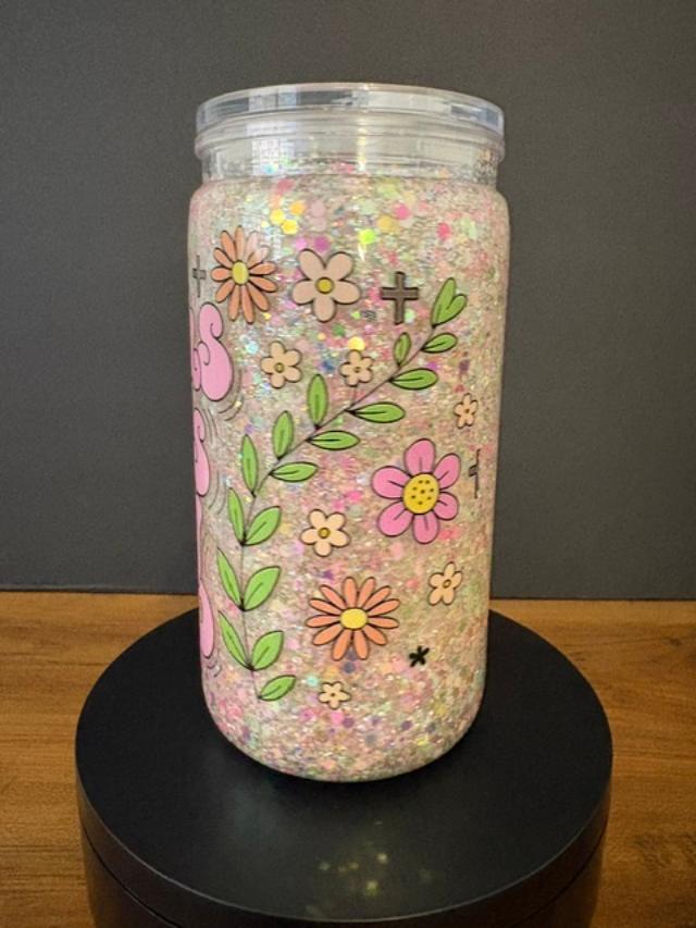 ✝️ Jesus Fills My Cup – 16 oz Glitter Snow Globe Tumbler